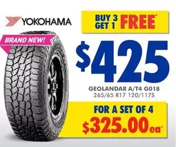 Yokohama - Geolandar A/T4 G018 265/65 R17 120/117S offers at $425 in Bob Jane T-Marts