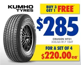 Kumho - Crugen HT51 235/65 R17 104T offers at $285 in Bob Jane T-Marts