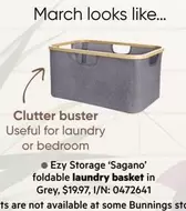 Ezy Storage'sagano' Foldable Laundry Basket In Grey offers at $19.97 in Bunnings Warehouse