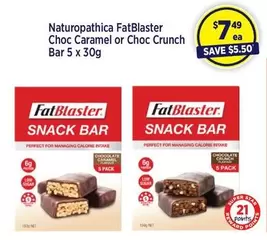 Naturopathica - FatBlaster Choc Caramel Or Choc Crunch Bar 5 X 30g offers at $7.49 in Star Discount Chemist