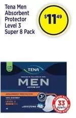 Tena - Men Absorbent Protector Level 3 Super 8 Pack offers at $11.49 in Star Discount Chemist