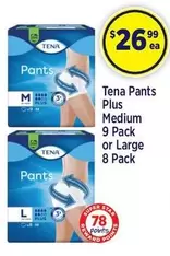 Tena -  Pants Plus Medium 9 Pack Or Large 8 Pack offers at $26.99 in Star Discount Chemist
