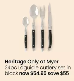 Heritage  - 24pc Laguiole Cutlery Set In Black offers at $54.95 in Myer