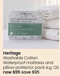 Heritage - Washable Cotton Waterproof Mattress And Pillow Protector Pack offers at $95 in Myer
