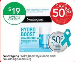 Neutrogena - Hydro Boost Hyaluronic Acid Nourishing Cream 50g offers at $19 in TerryWhite Chemmart