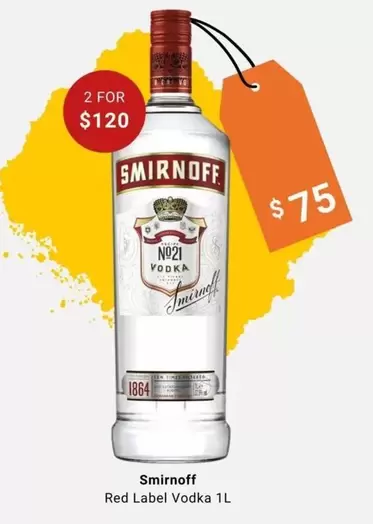 Smirnoff -  Red Label Vodka 1l offers at $75 in BWS