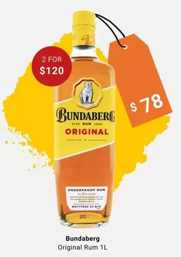 Bundaberg - Original Rum 1l offers at $18 in BWS