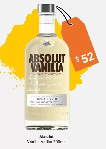Absolut - Vanilla Vodka 700mL offers at $52 in BWS
