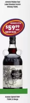 The Kraken - Rum 700ml & Range offers at $59.99 in Liquor Legends
