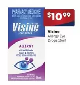 Visine -  Allergy Eye Drops 15ml offers at $10.99 in Alliance Pharmacy