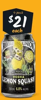 Brookvale Union - 6% Vodka Premix Range Cans 330ml offers at $21 in Cellarbrations