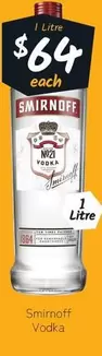 Smirnoff -  Vodka offers at $64 in Cellarbrations