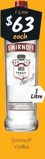 Smirnoff -  Vodka offers at $63 in Cellarbrations