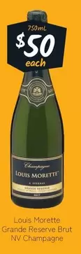 Louis Morette - Grande Reserve Brut NV Champagne offers at $50 in Cellarbrations