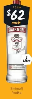 Smirnoff -  Vodka offers at $62 in Cellarbrations