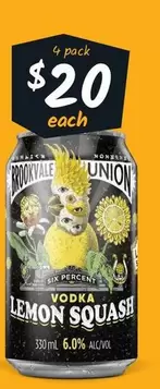 Brookvale Union - 6% Vodka Premix Range Cans 330ml offers at $20 in Cellarbrations