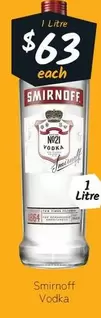 Smirnoff - Vodka offers at $63 in Cellarbrations