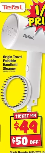 Tefal -  Organ Travel Foldable Handheld Steamer offers at $49 in JB Hi Fi