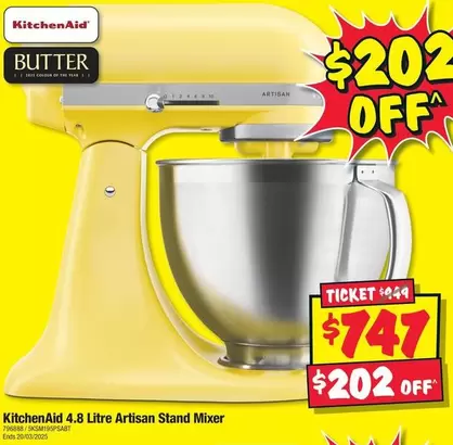 KitchenAid -  4.8 Litre Artisan Stand Mixer offers at $747 in JB Hi Fi