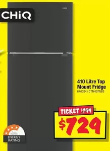 Chiq - 410 Litre Top Mount Fridge offers at $729 in JB Hi Fi
