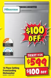 Hisense - 14 Place Setting Freestanding Dishwasher offers at $599 in JB Hi Fi