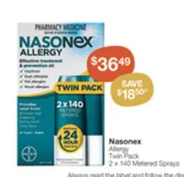 Nasonex -  Allergy Twin Pack 2 X 140 Metered Sprays offers at $36.49 in Pharmacy Best Buys