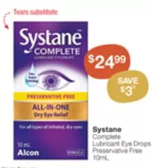 Systane - Complete Lubricant Eye Drops Preservative Free 10ml offers at $24.99 in Pharmacy Best Buys