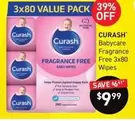 Curash - Babycare Fragrance Free  3 X 80 Wipes offers at $9.99 in Chemist King