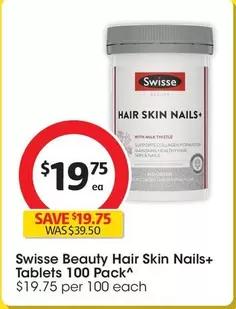 Swisse - Beauty Hair Skin Nails+ Tablets 100 Pack offers at $19.75 in Coles