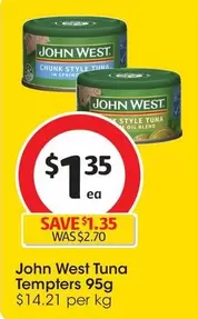 John West - Tuna Tempters 95g offers at $1.35 in Coles