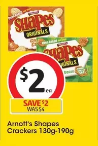 Arnott's - Shapes Crackers 130g-190g offers at $2 in Coles