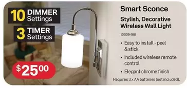 Finish - Smart Scconce Stylish, Decorative Wireless Wall Light offers at $25 in Australia Post