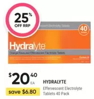 Hydralyte - Effervescent Electrolyte Tablets 40 Pack offers at $20.4 in Healthylife Pharmacy