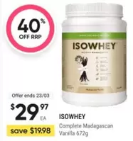 Isowhey - Complete Madagascan Vanilla 672g offers at $29.97 in Healthylife Pharmacy