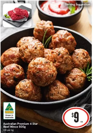 Australian Premium 4 Star Beef Mince 500g offers at $9 in IGA