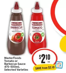 Masterfoods - Tomato Or Barbecue Sauce 475‐500ml Selected Varieties offers at $2.1 in IGA