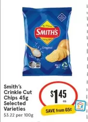 Smith's - Crinkle Cut Chips 45g Selected Varieties offers at $1.45 in IGA