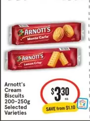 Arnott's - Cream Biscuits 200‐250g Selected Varieties offers at $3.3 in IGA
