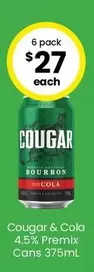 Cougar -  & Cola 4.5% Premix Cans 375ml offers at $27 in The Bottle-O