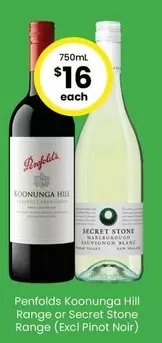 Penfolds -  Koonunga Hill Range Or Secret Stone Range (Excl Pinot Noir) offers at $16 in The Bottle-O