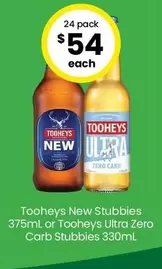 Tooheys -  New Stubbies 375ml Or Tooheys Ultra Zero Carb Stubbies 330mL offers at $54 in The Bottle-O