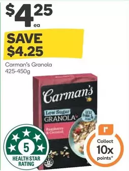 Carman's - Granola 425-450g offers at $4.25 in Woolworths