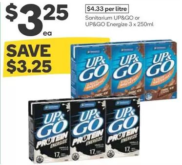 Sanitarium - Up&go Or Up&go Energize 3 X 250ml offers at $3.25 in Woolworths