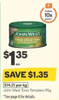 John west - Tuna Tempters 95g offers at $1.35 in Woolworths