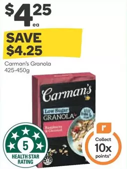 Carman's - Granola 425-450g offers at $4.25 in Woolworths