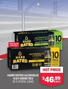 Hard Rated - Alcoholic 4.5% Varieties 10 X 375ml Cans offers at $46.99 in Bottlemart