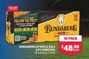 Bundaberg -  Up Rum & Cola 4.6% Varieties 10 X 375ml Cans offers at $48.99 in Bottlemart