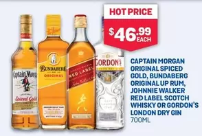 Captain Morgan - Original Spiced Gold, Bundaberg Original Up Rum, Johnnie Walker Red Label Scotch Whisky Or Gordon's London Dry Gin offers at $46.99 in Bottlemart