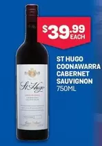 St Hugo -  Coonawarra Cabernet Sauvignon 750ml offers at $39.99 in Bottlemart