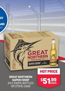 Great Northern - Super Crisp 24 X 330ml Bottles Or 375ml Cans offers at $51.99 in Bottlemart